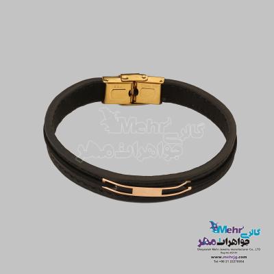 دستبند طلا و چرم - طرح هندسی