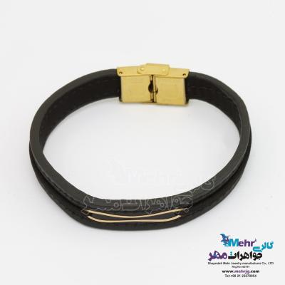 دستبند طلا و چرم - طرح هندسی