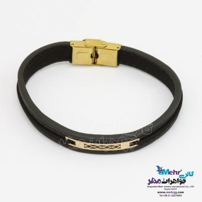 دستبند طلا و چرم - طرح هندسی
