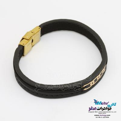 نمای دوم دستبند طلا و چرم - طرح هندسی