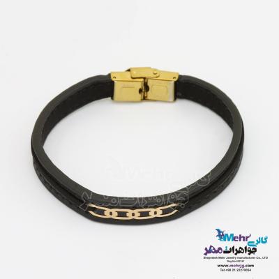دستبند طلا و چرم - طرح هندسی