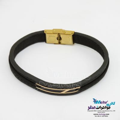 دستبند طلا و چرم - طرح هندسی