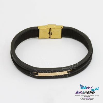 دستبند طلا و چرم - طرح هندسی