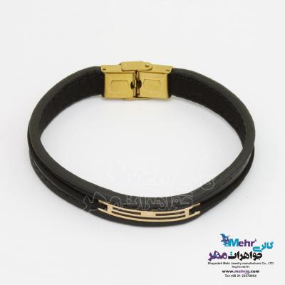 دستبند طلا و چرم - طرح هندسی