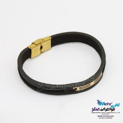 نمای دوم دستبند طلا و چرم - طرح هندسی
