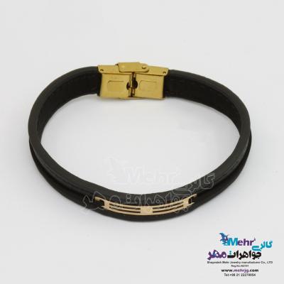 دستبند طلا و چرم - طرح هندسی