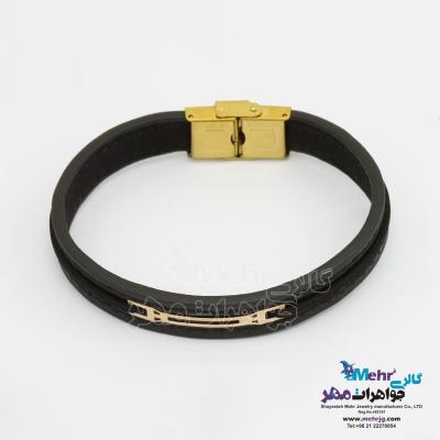 دستبند طلا و چرم - طرح هندسی