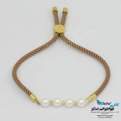 دستبند طلا بافت - طرح مروارید و گوی تراش