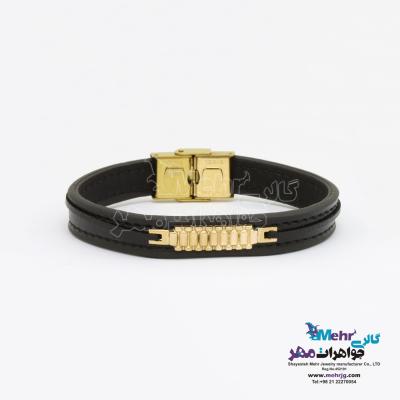 دستبند طلا و چرم - طرح رولکس