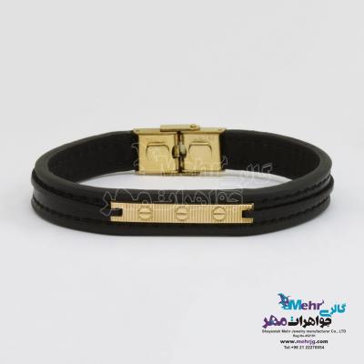 دستبند طلا و چرم - طرح کارتیه لاو