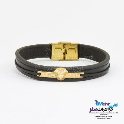 دستبند طلا و چرم - طرح ورساچه