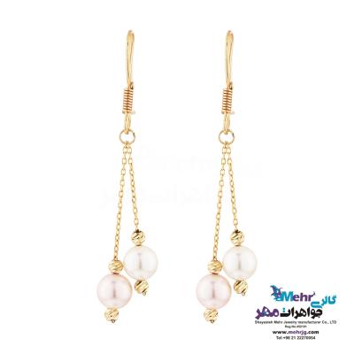 گوشواره طلا - طرح مروارید و گوی تراش