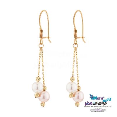 نمای دوم گوشواره طلا - طرح مروارید و گوی تراش