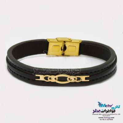 دستبند طلا و چرم - طرح کارتیه