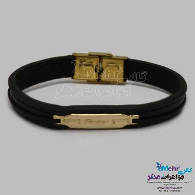 دستبند طلا و چرم - طرح کارتیه