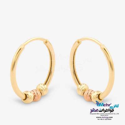 نمای دوم گوشواره حلقه ای طلا - طرح گوی تراش