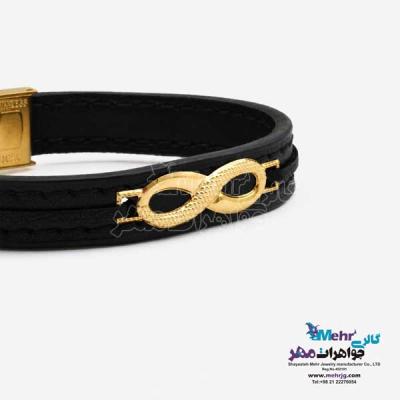 نمای دوم دستبند طلا و چرم - طرح بی نهایت