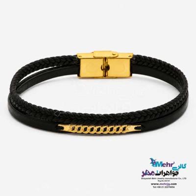 دستبند طلا و چرم - طرح کارتیه