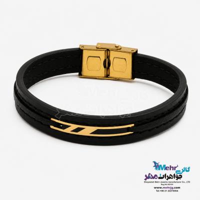 دستبند طلا و چرم - طرح هندسی