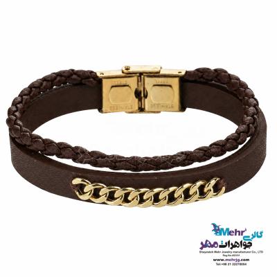 دستبند طلا و چرم - طرح کارتیه