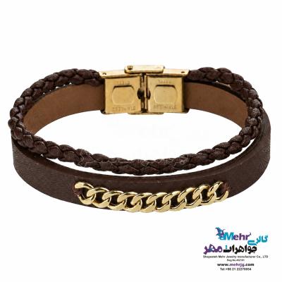 دستبند طلا و چرم - طرح کارتیه