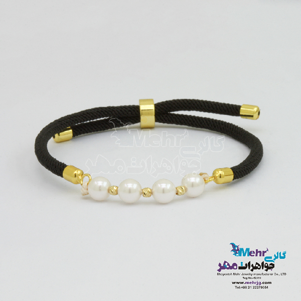 دستبند طلا بافت - طرح مروارید و گوی تراش