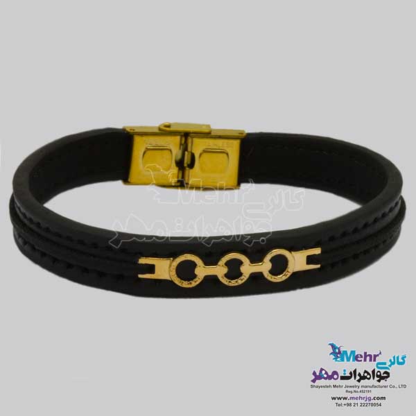 دستبند طلا و چرم - طرح هندسی