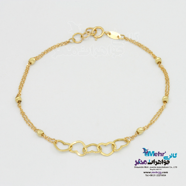 دستبند طلا - طرح هارت لینک و گوی تراش