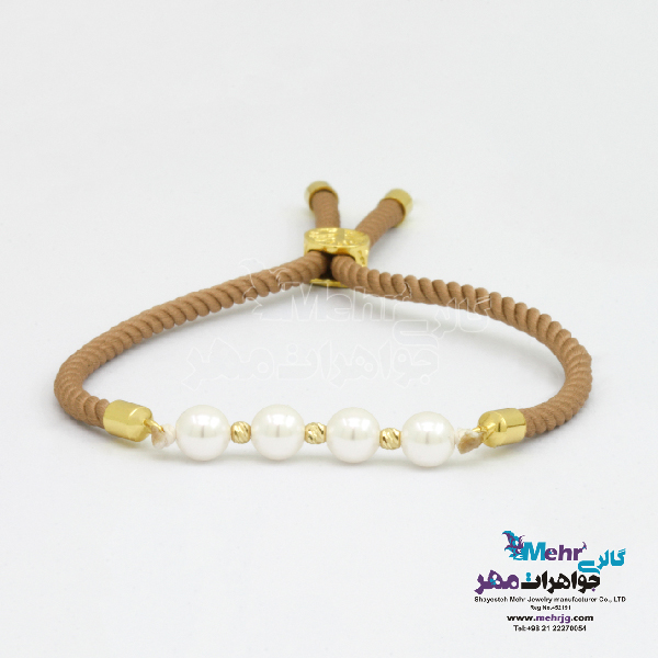 دستبند طلا بافت - طرح مروارید و گوی تراش