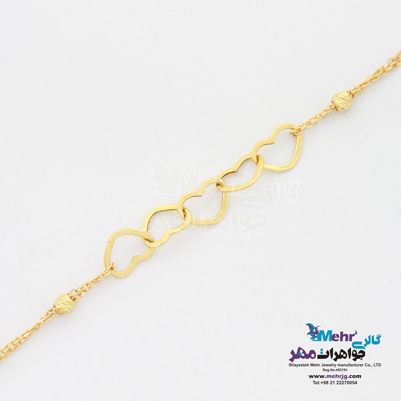 دستبند طلا - طرح هارت لینک و گوی تراش