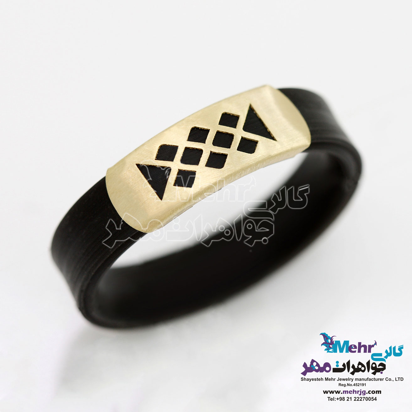 انگشتر طلا و چرم - طرح هندسی