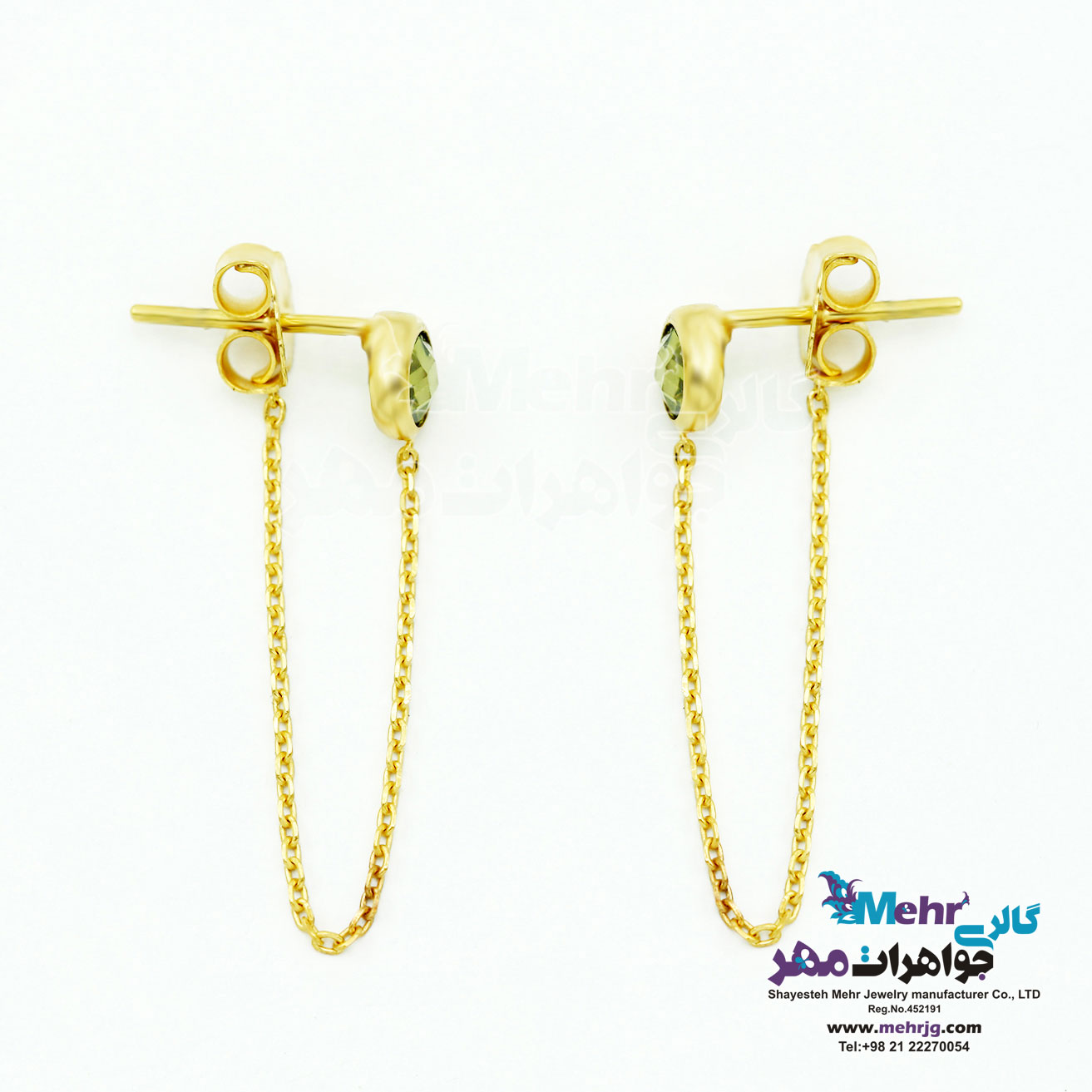 گوشواره طلا - طرح سنگ سبز زبرجدی