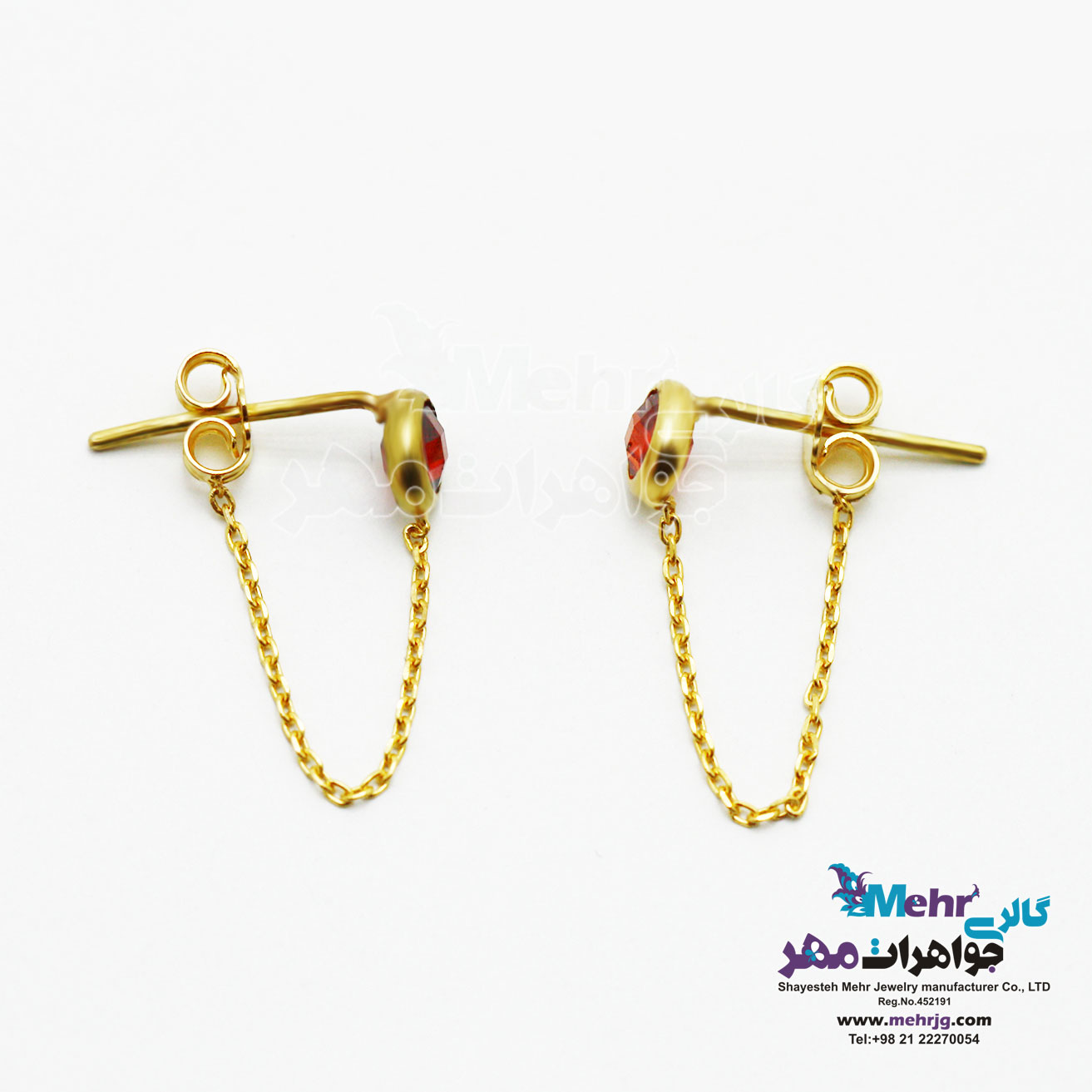 گوشواره طلا - طرح سنگ قرمز