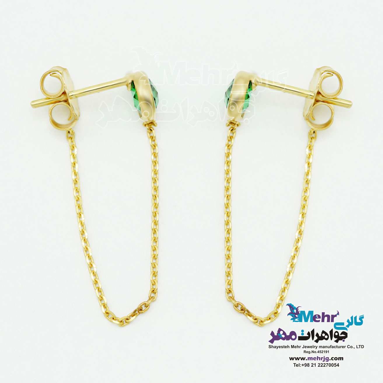 گوشواره طلا - طرح سنگ سبز