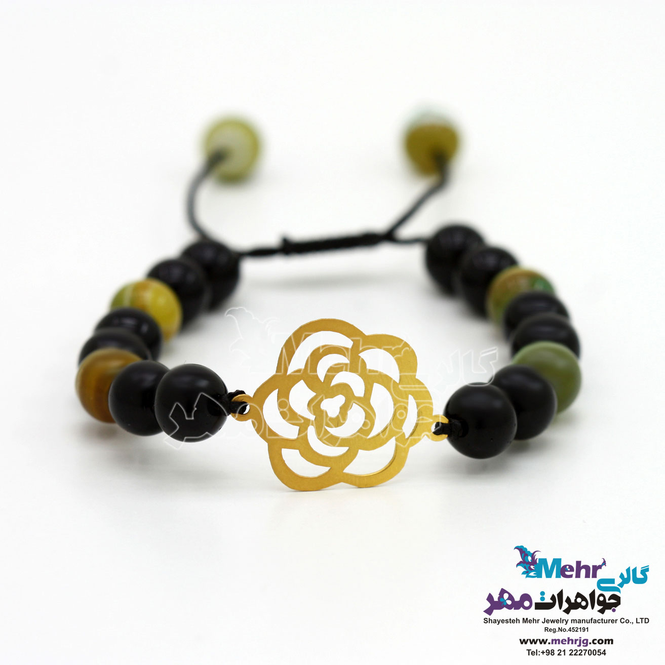 دستبند طلا و سنگ - طرح گل