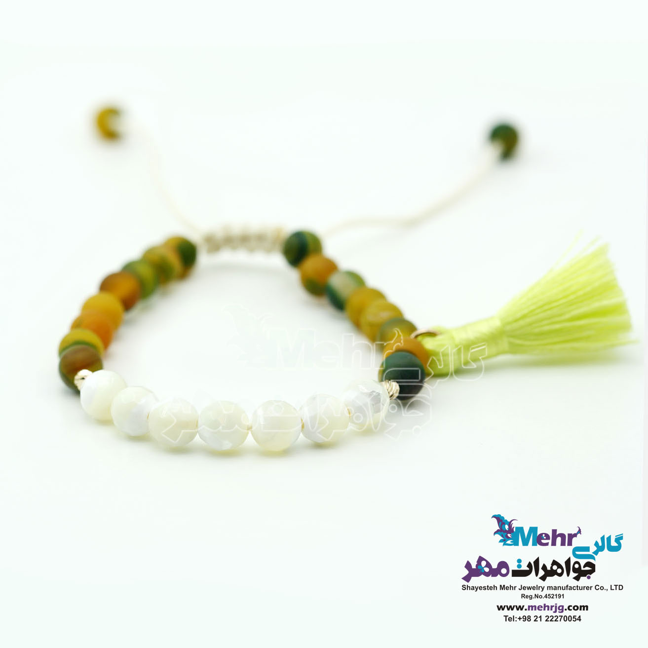 دستبند طلا و سنگ - طرح گوی تراش