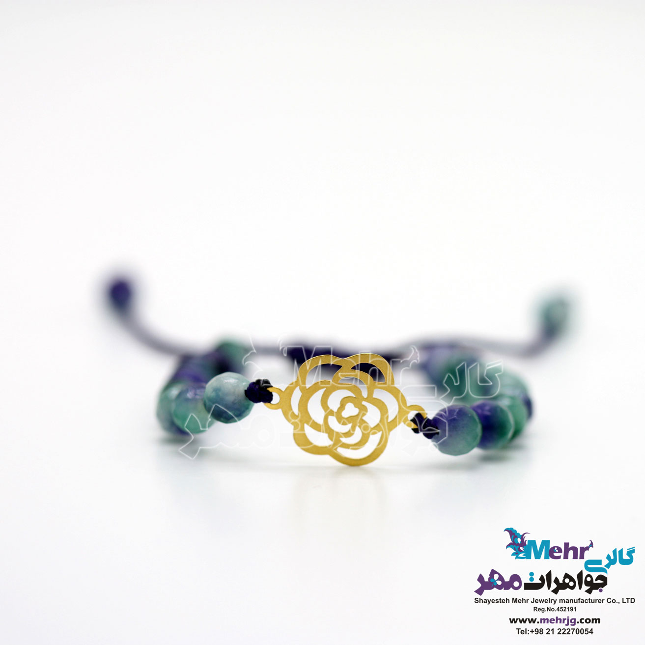 دستبند طلا و سنگ - طرح گل
