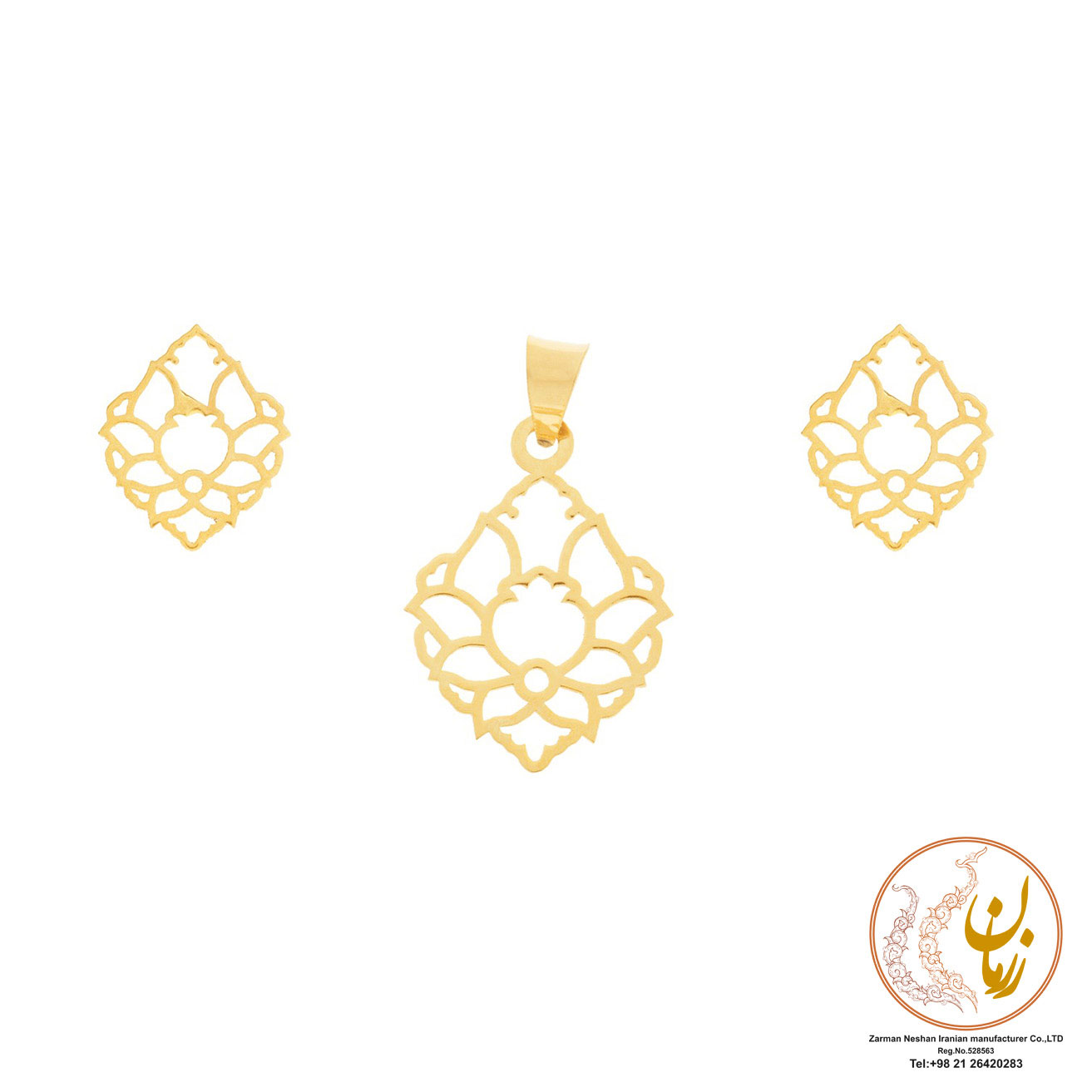 نیم ست طلا - آویز و گوشواره - طرح گل شاه عباسی
