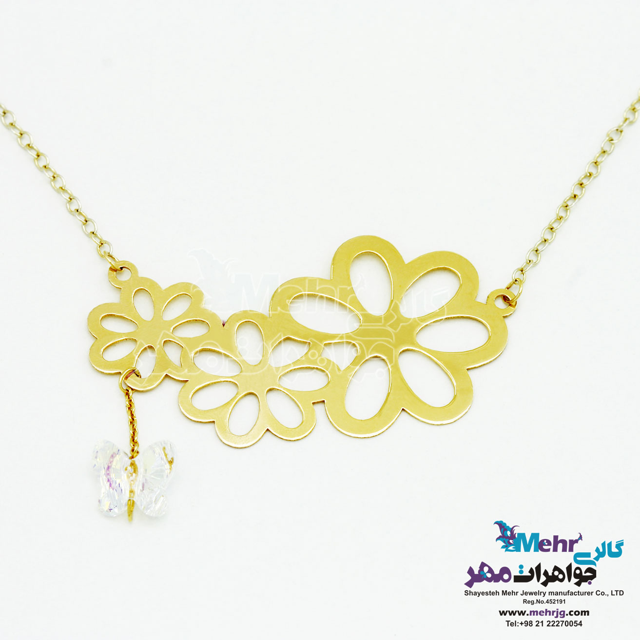 گردنبند طلا - سنگ سواروسکی پروانه