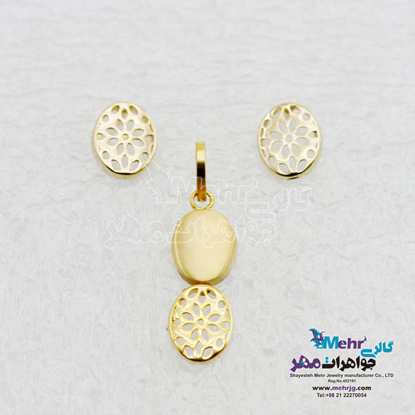 نیم ست طلا - آویز و گوشواره - طرح هندسی