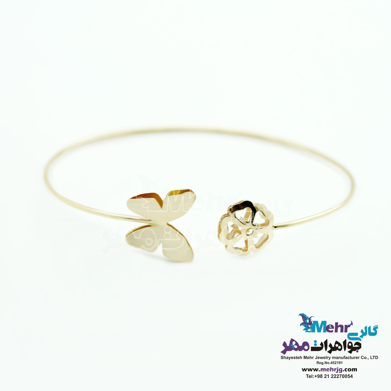 دستبند النگویی طلا - طرح گل و پروانه