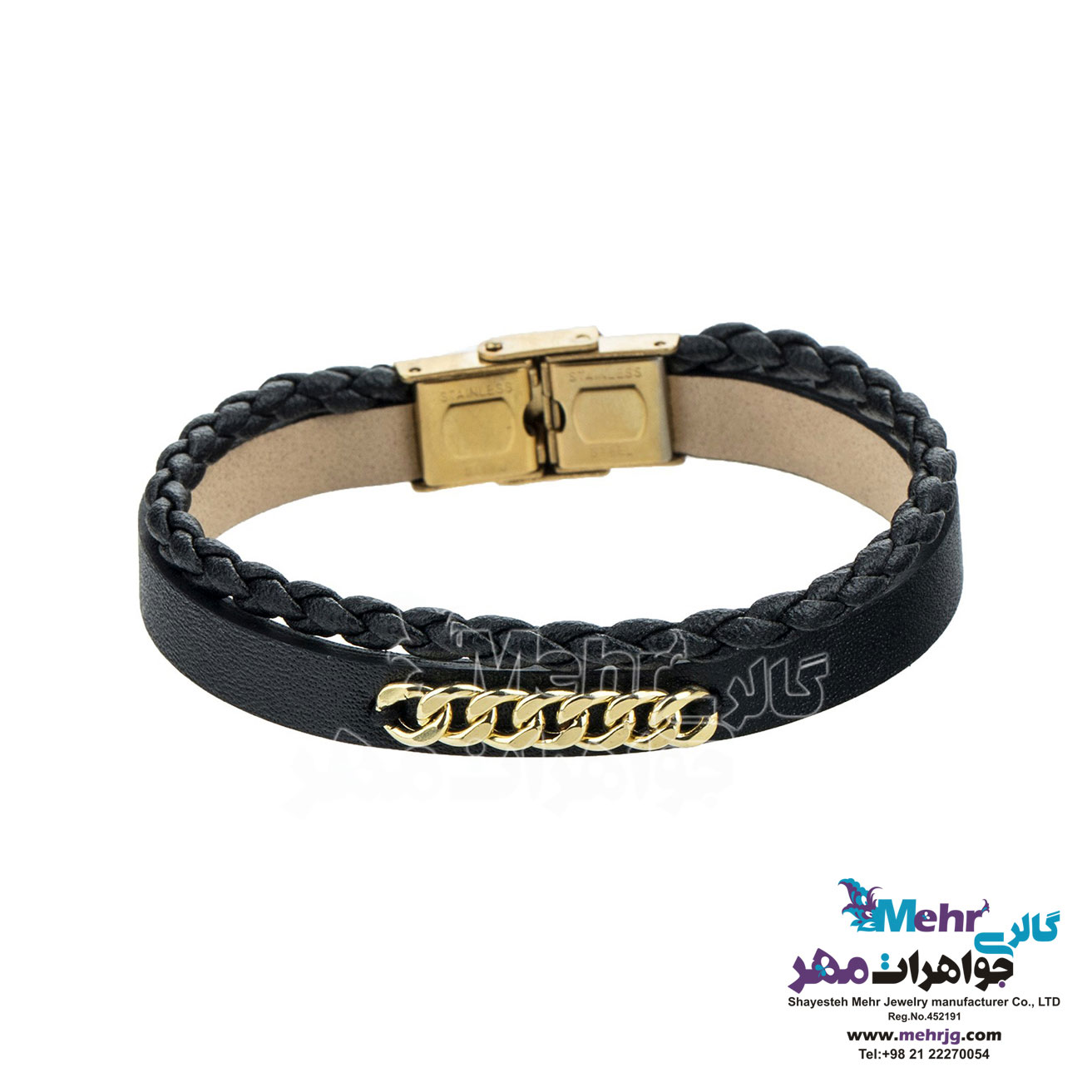 دستبند طلا و چرم - طرح کارتیه