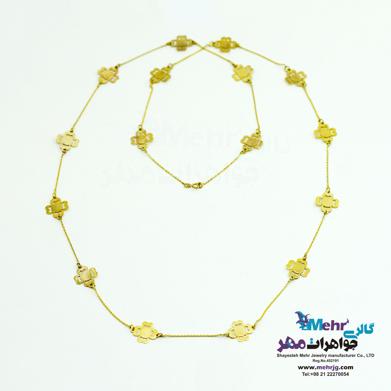 گردنبند رولباسی طلا - طرح شبدر چهار برگ