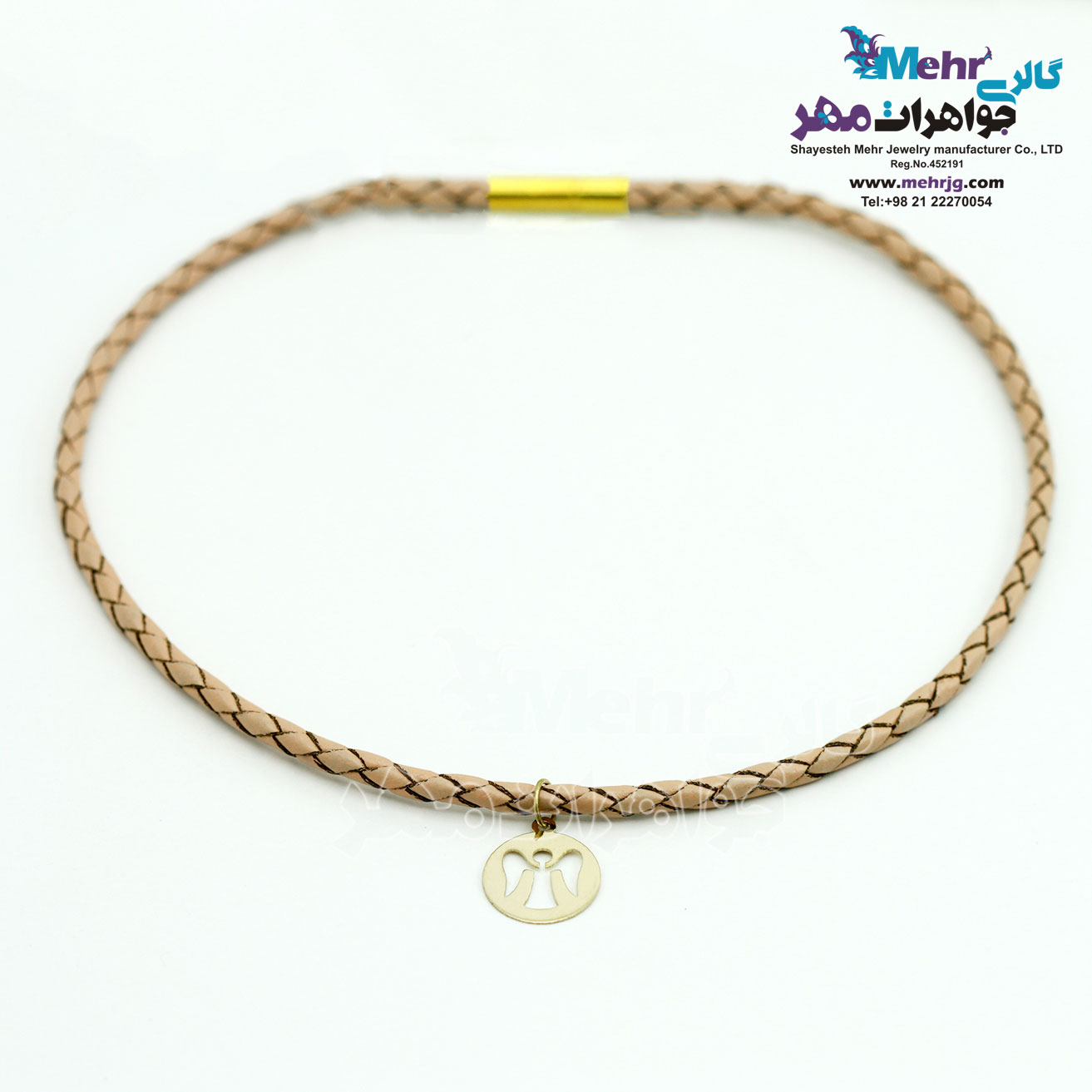 گردنبند طلا و چرم - طرح فرشته