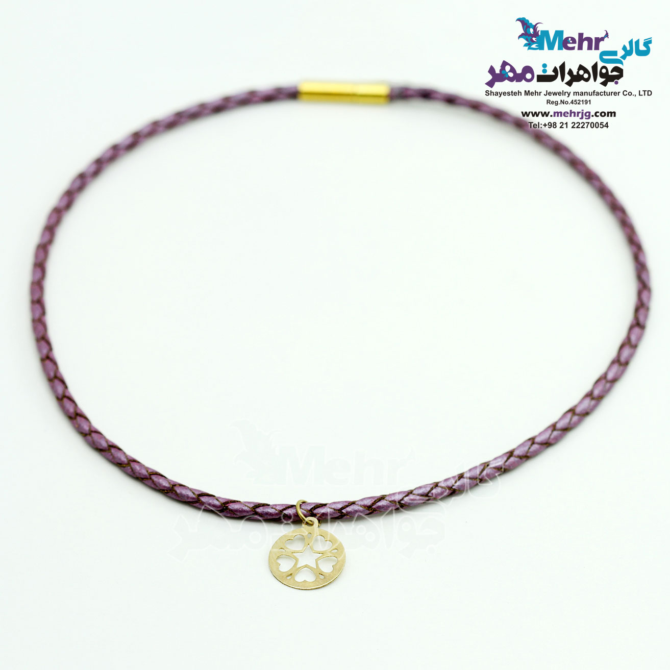 گردنبند طلا و چرم - طرح قلب