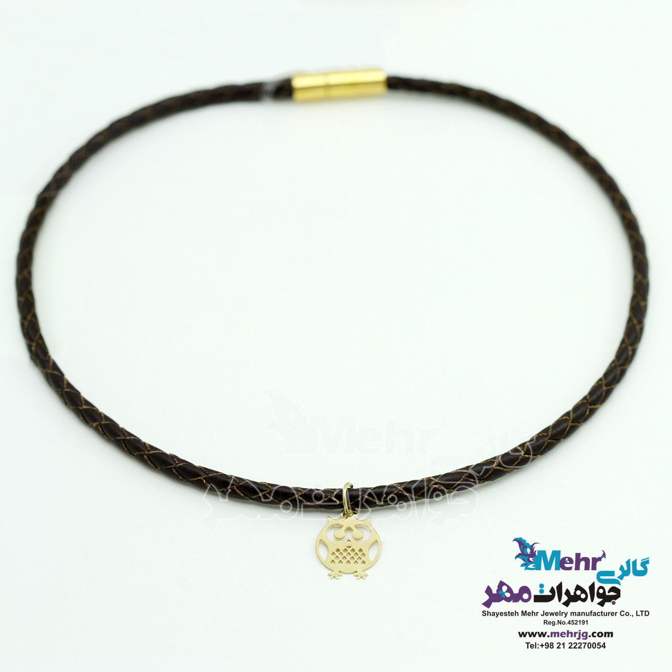 گردنبند طلا و چرم - طرح جغد