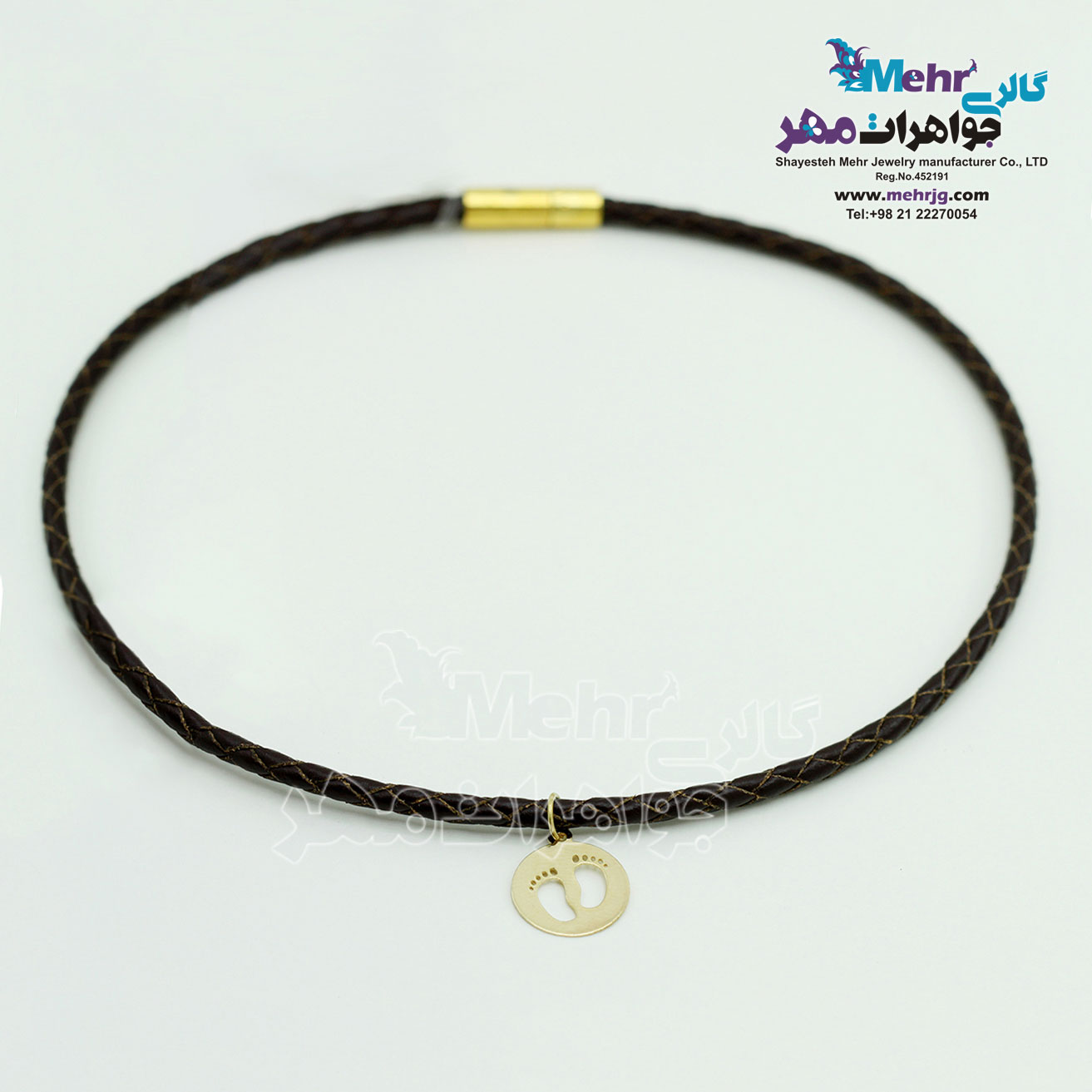 گردنبند طلا و چرم - طرح ردپا