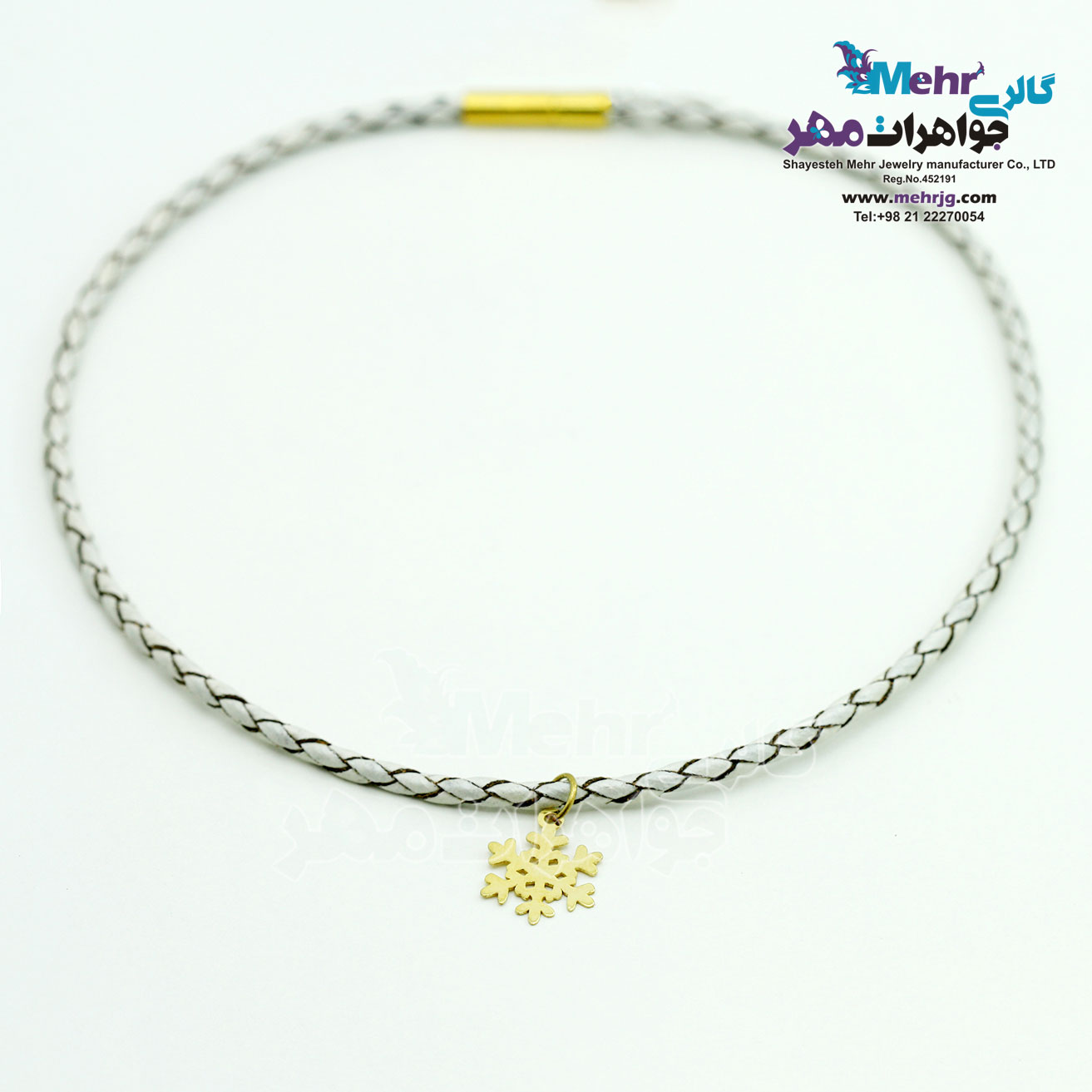 گردنبند طلا و چرم - طرح برف