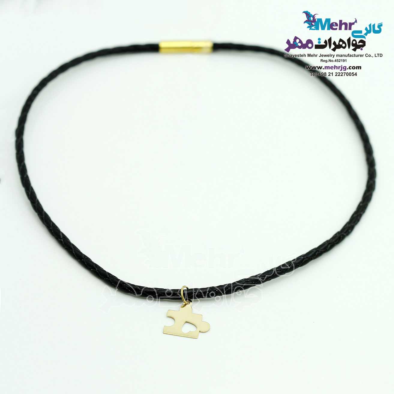 گردنبند طلا و چرم - طرح پازل قلب