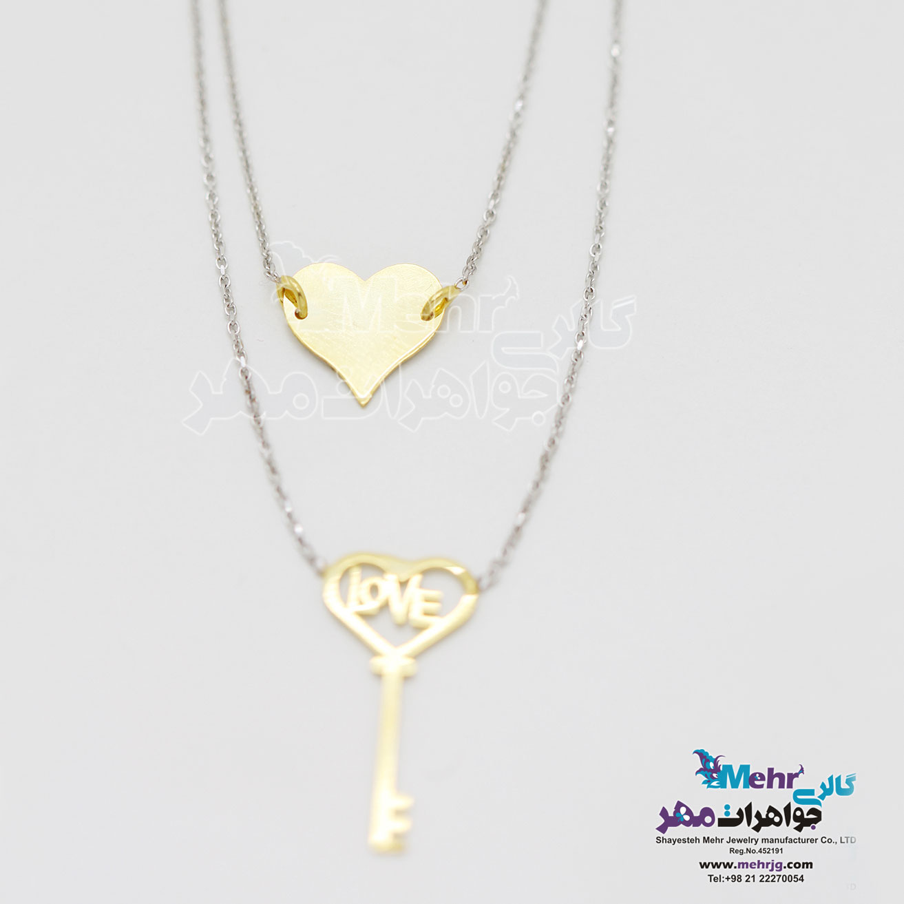 گردنبند طلا - طرح قلب و کلید
